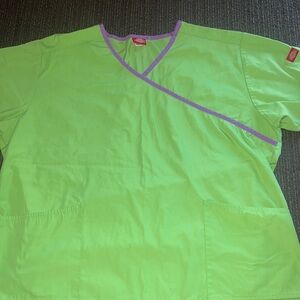 🤩Dickies Scrub Top Women's Green Purple V-Neck Medical Nursing Pockets top 2X
